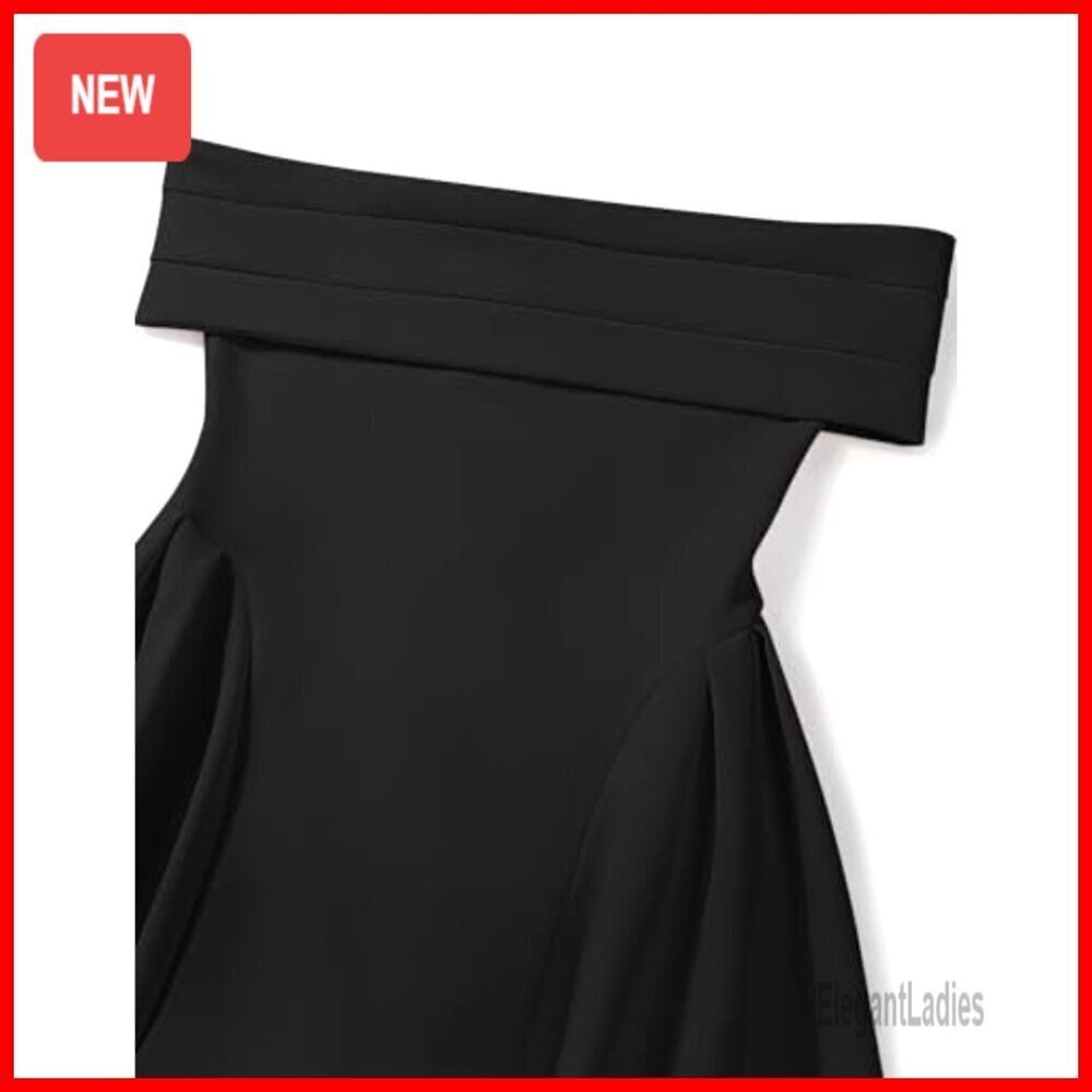 Off Shoulder Short Sleeve Midi Dress Formal Evening Party Swing A Line - Picture 6 of 7